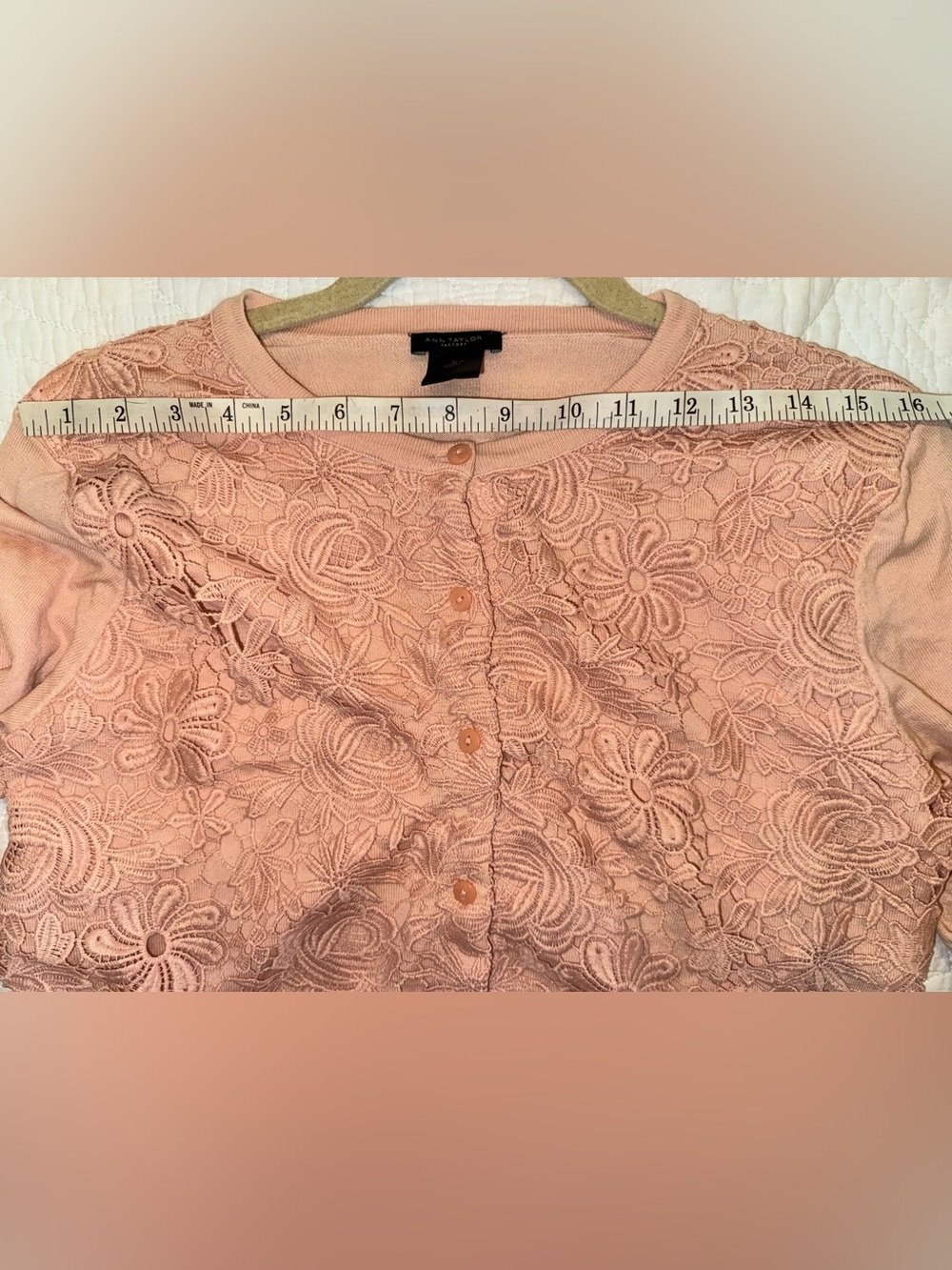 Ann Taylor Factory Pink Floral Lace Cardigan Sweater Large Cottagecore - Picture 7 of 7